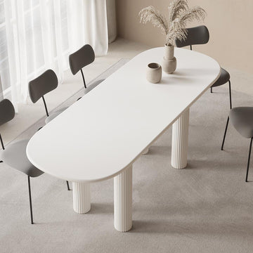 71" Oval White Dining Table 4 Pedestals 8 Seater Dining Room Table